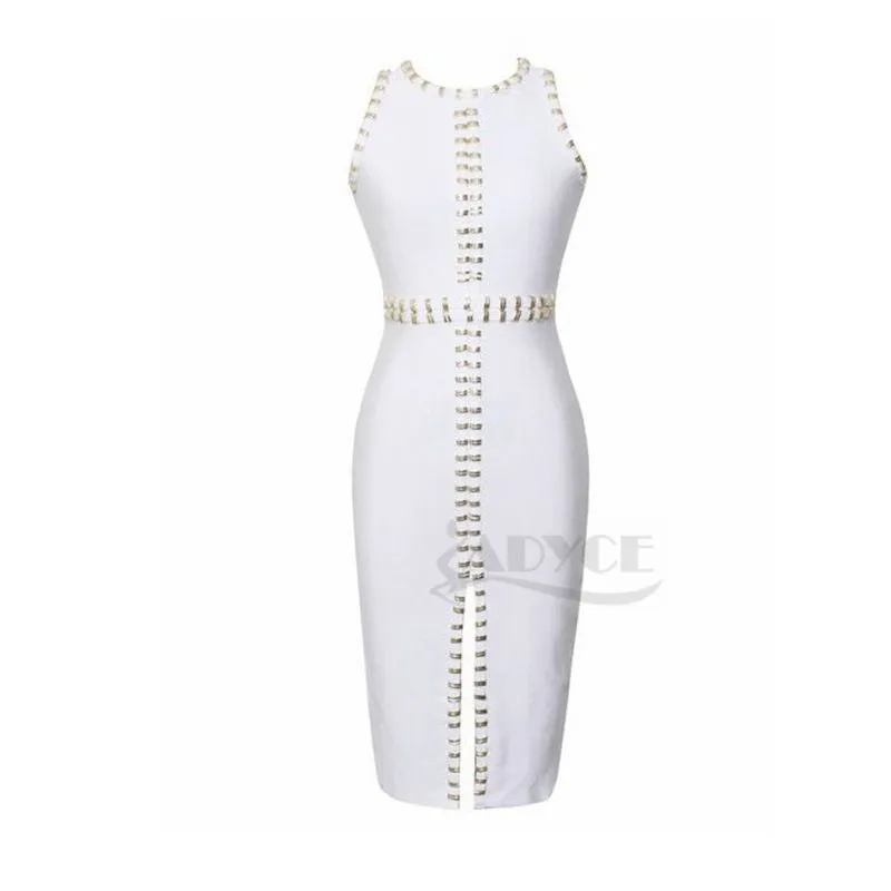 Sleeveless Beading Sexy Split Midi Women Dress