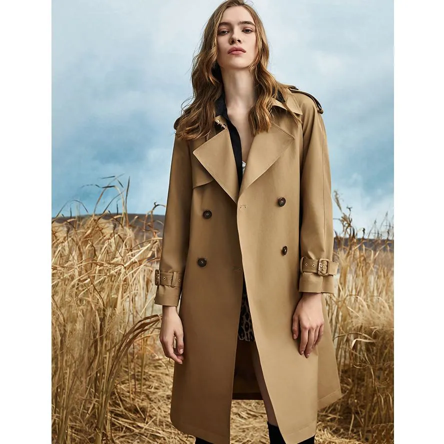 Solid Color Knee-Length Trench Coat