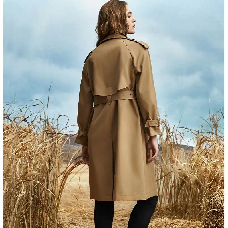 Solid Color Knee-Length Trench Coat