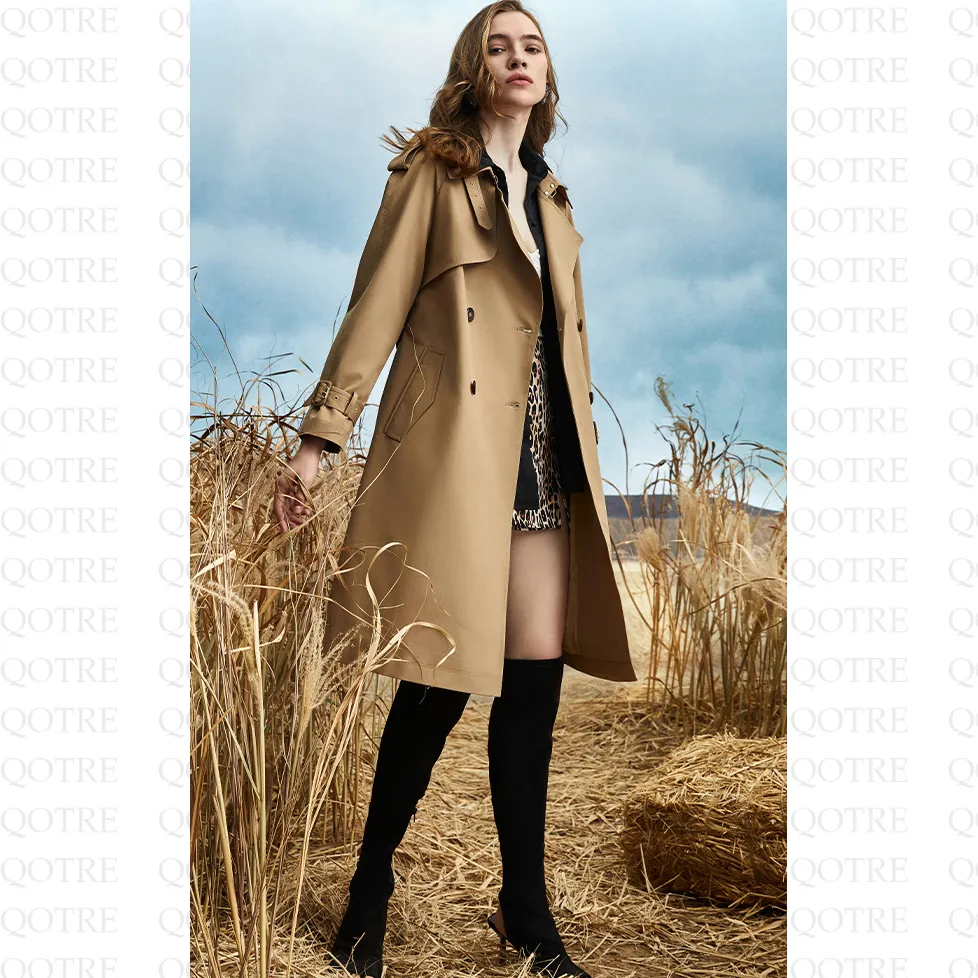 Solid Color Knee-Length Trench Coat