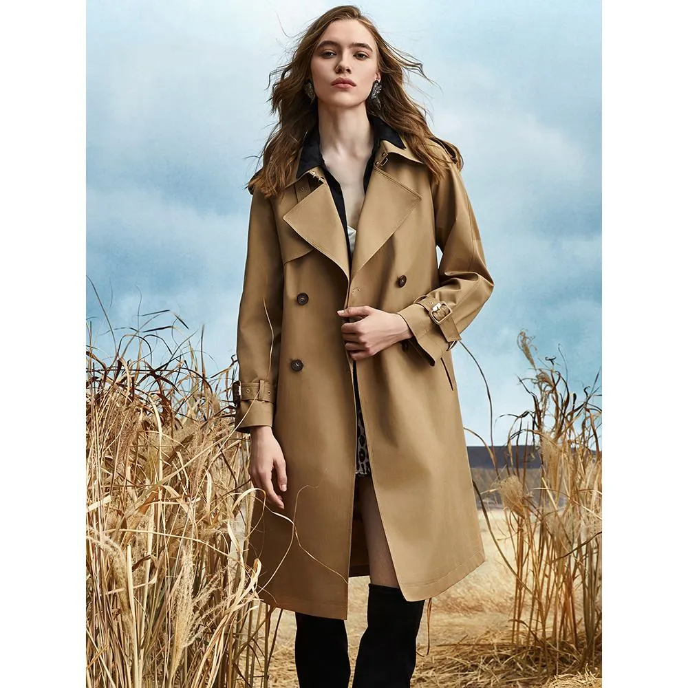 Solid Color Knee-Length Trench Coat