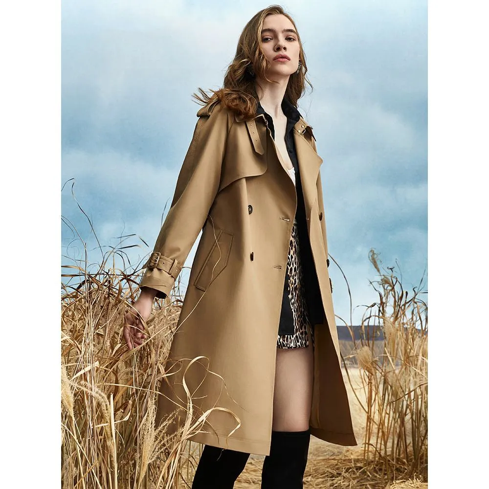 Solid Color Knee-Length Trench Coat