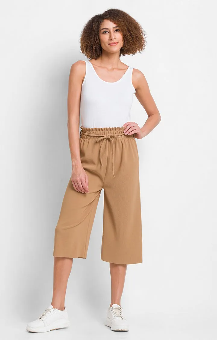 Spykar Khaki Cotton Loose Fit Culottes For Women