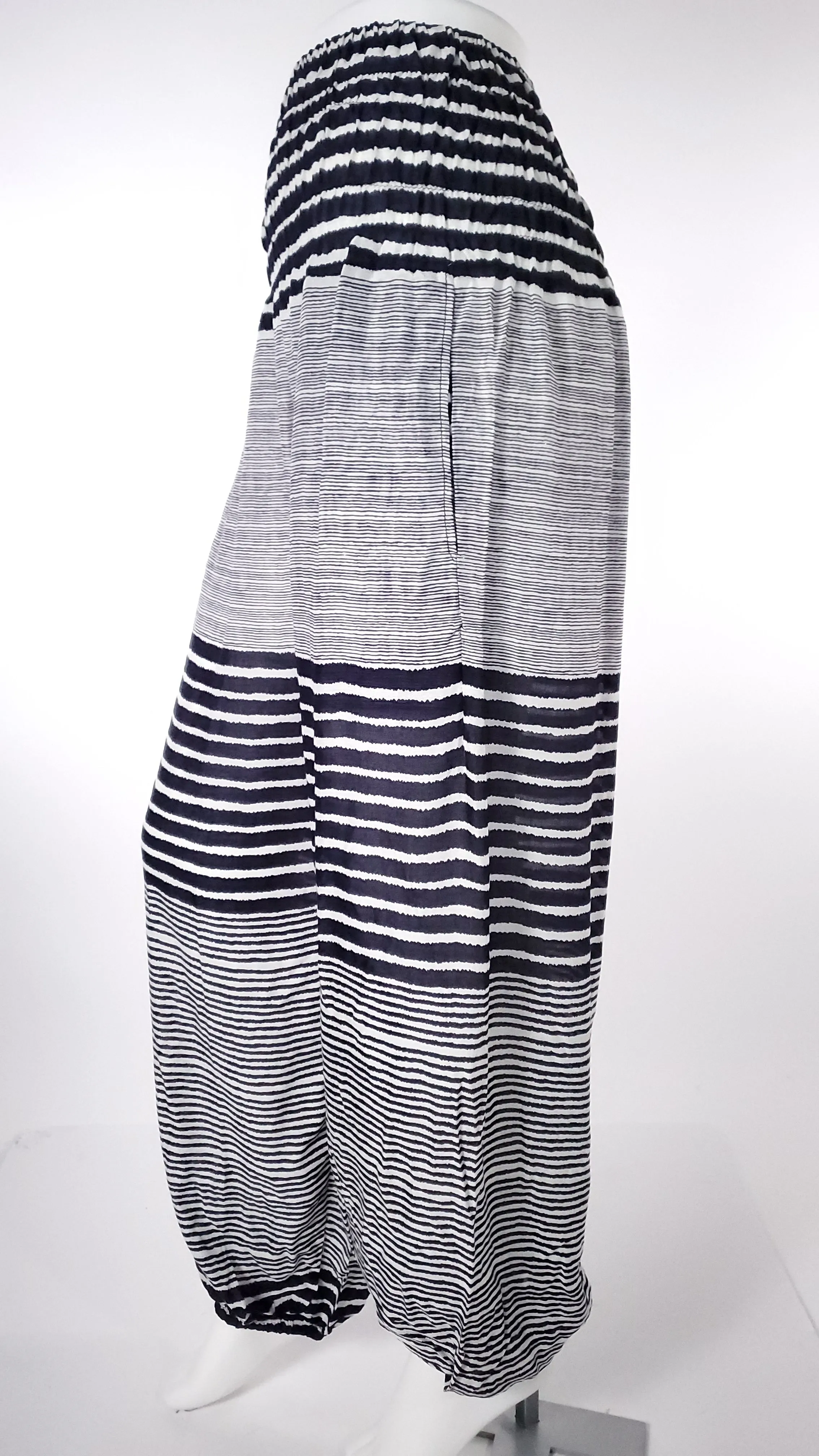 Striped Straight Leg Harem Pants In Dark Blue