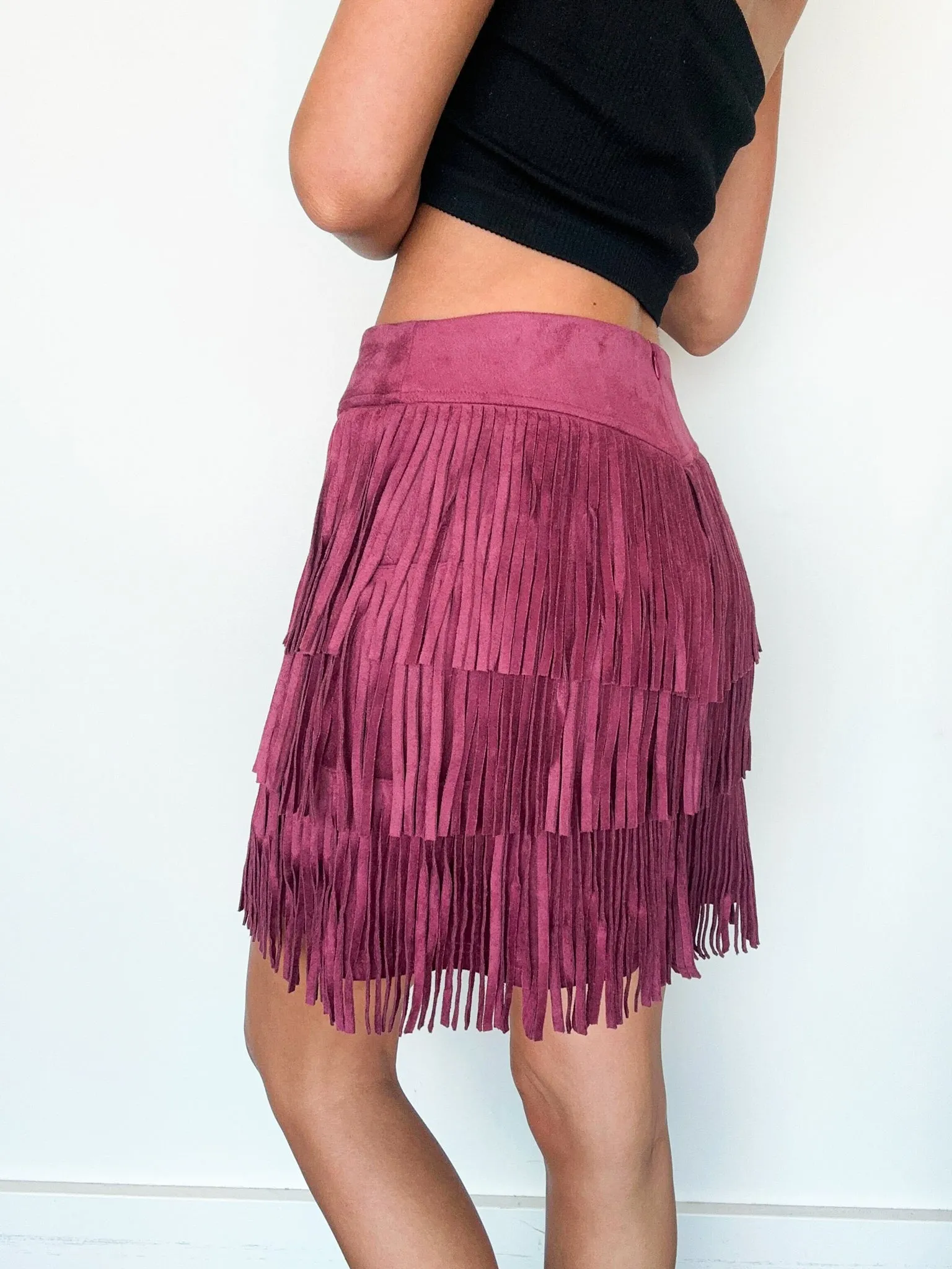 Suede Fringe Mini Skirt