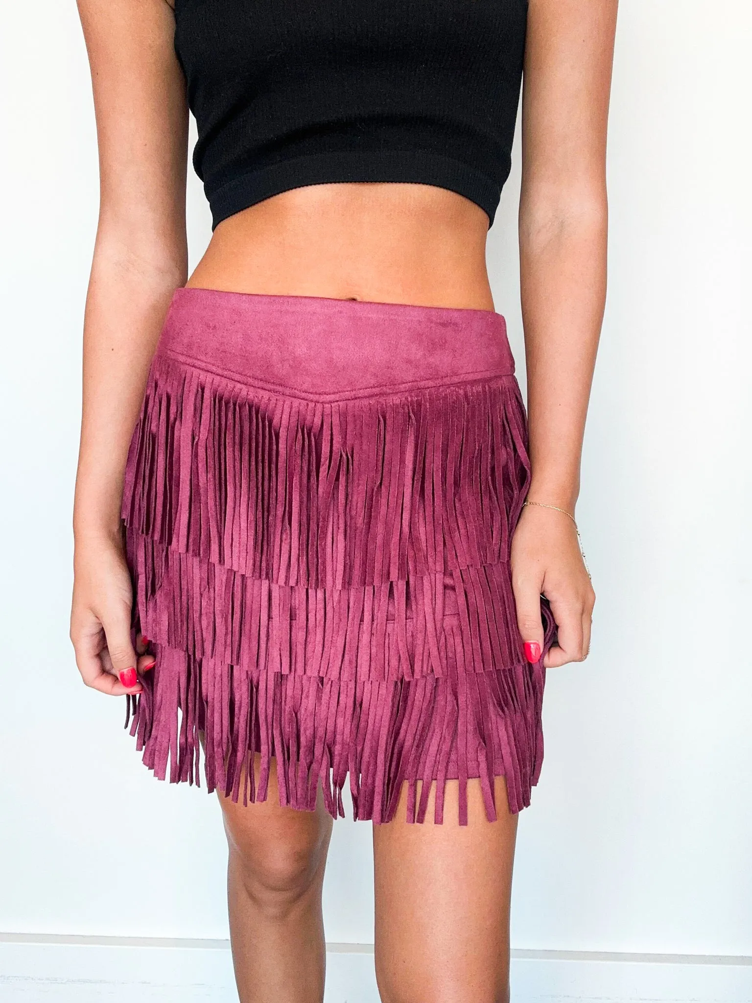 Suede Fringe Mini Skirt