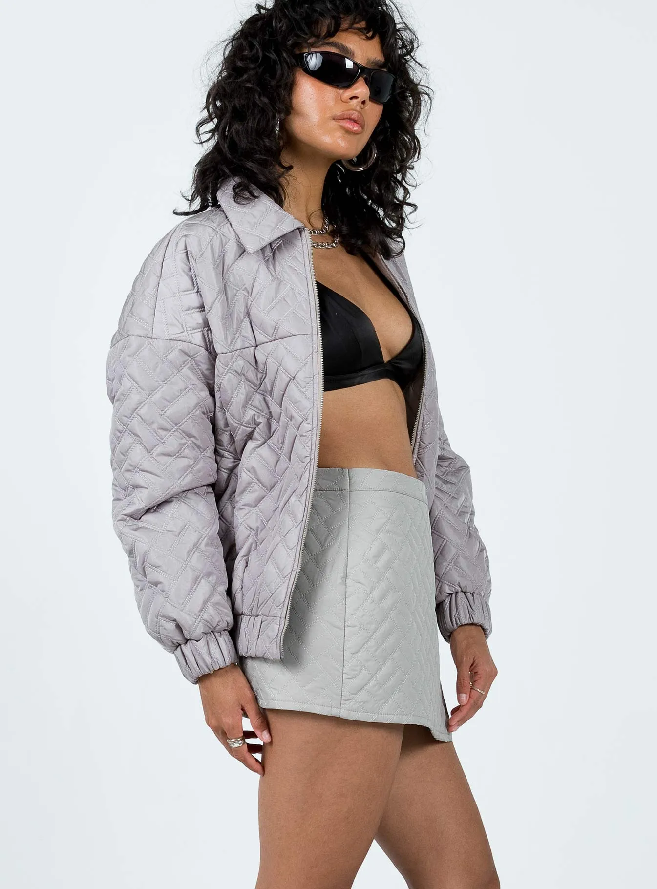 Suffolk Quilted Mini Skirt Grey