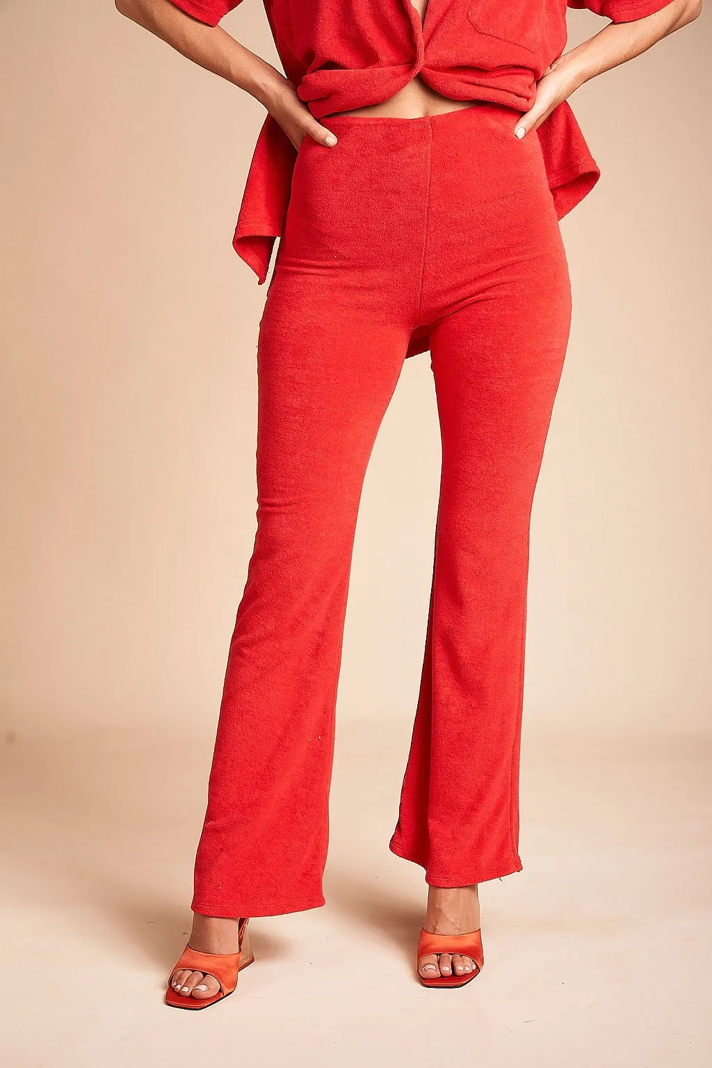 SUMMI SUMMI Womens Flare Pants - Red Terry