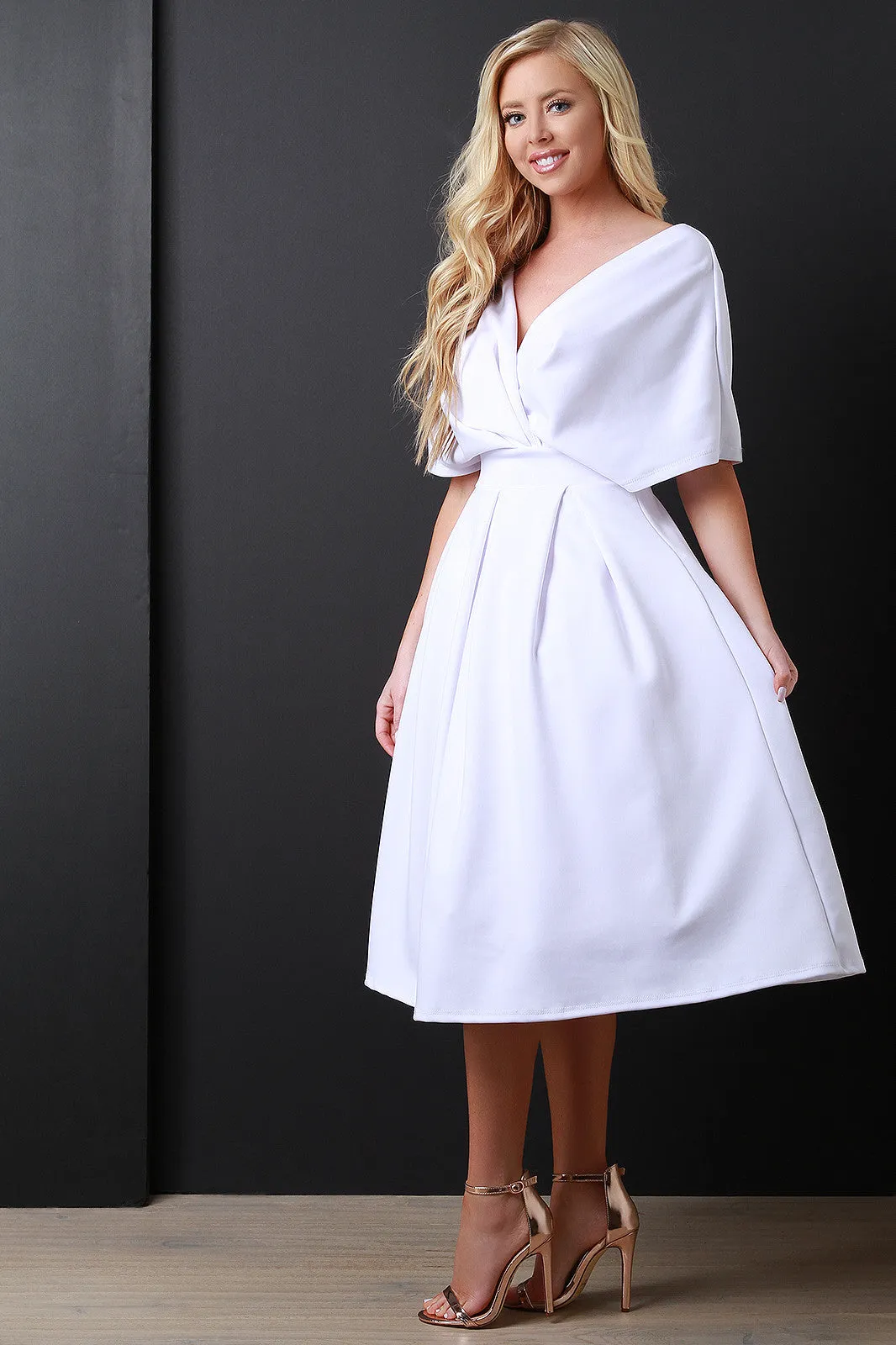 Surplice V-Neck Kimono Sleeves Midi Dress