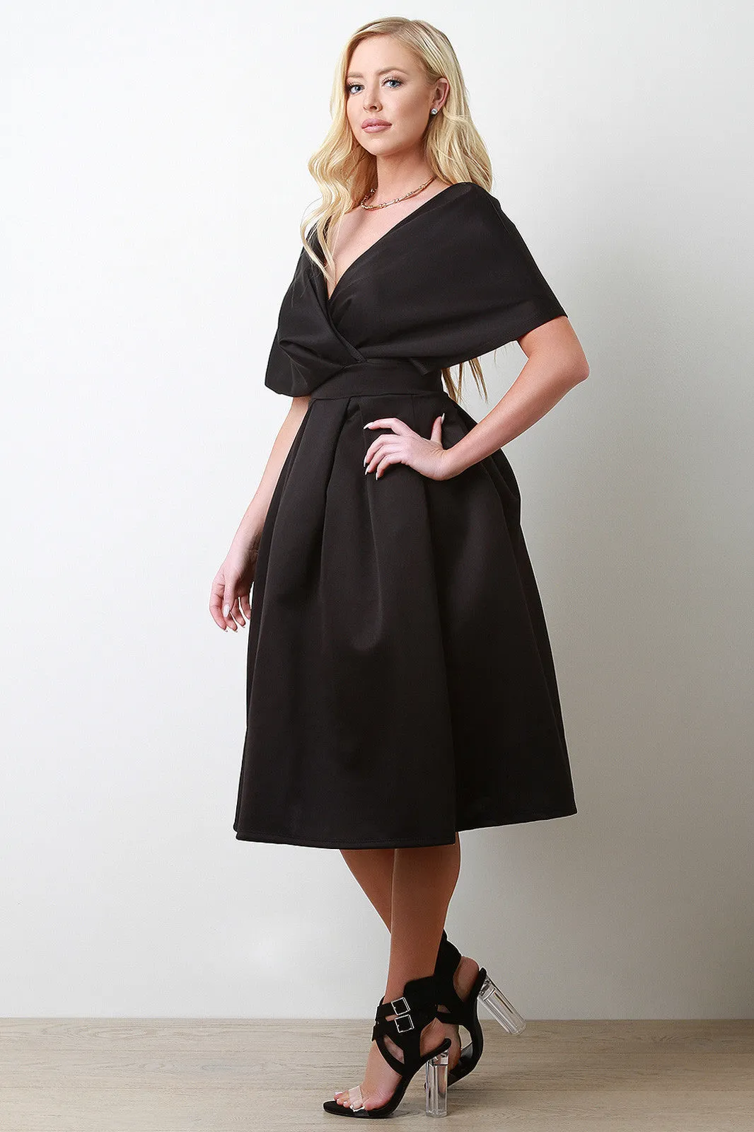 Surplice V-Neck Kimono Sleeves Midi Dress