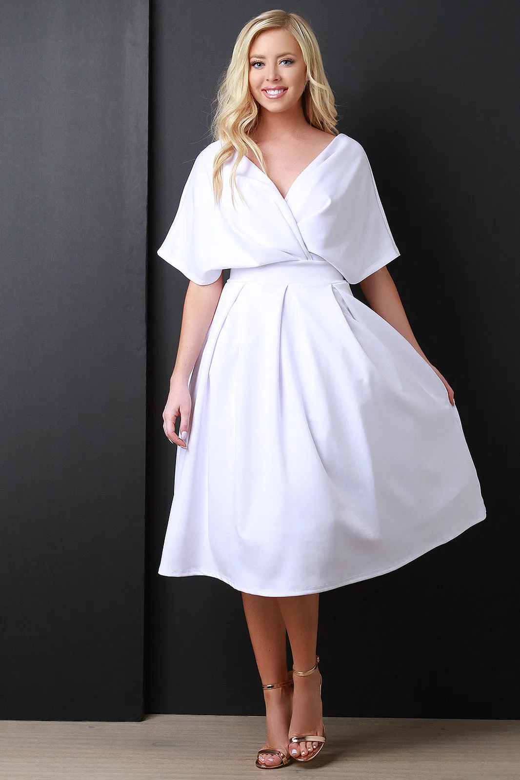 Surplice V-Neck Kimono Sleeves Midi Dress