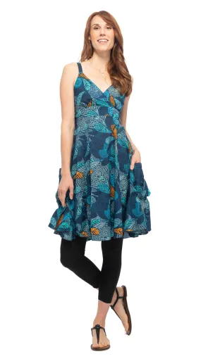 Swing Dress - blue feather - organic cotton