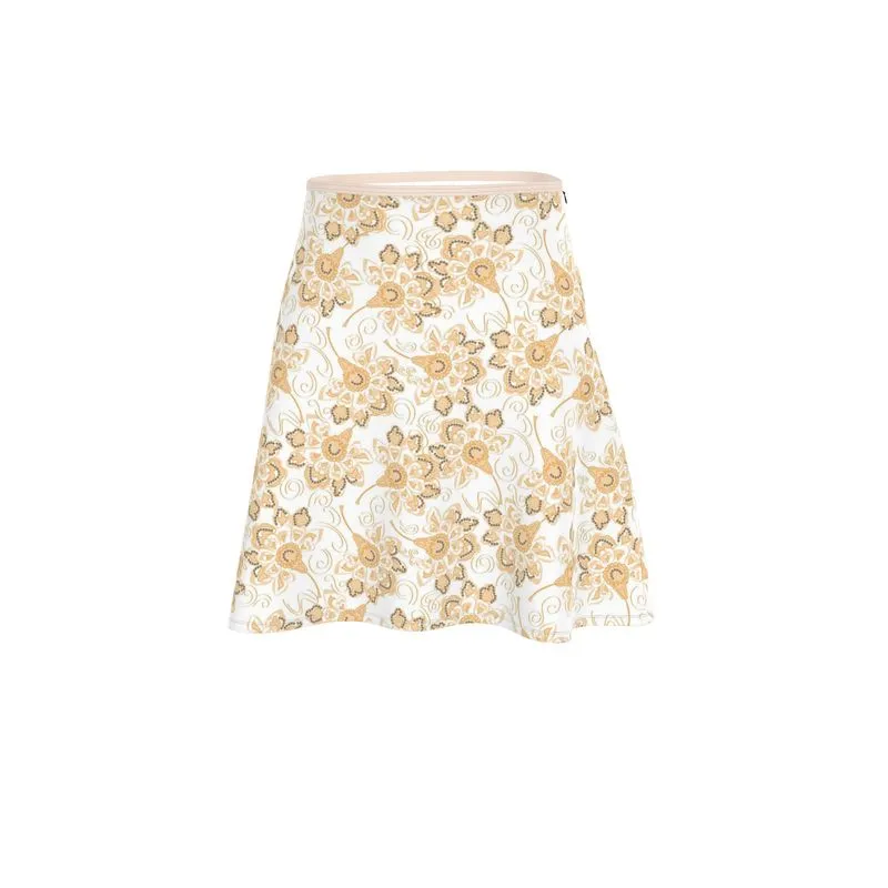 Tan Floral Flared Skirt