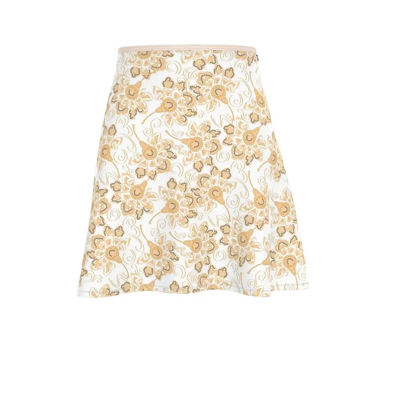 Tan Floral Flared Skirt