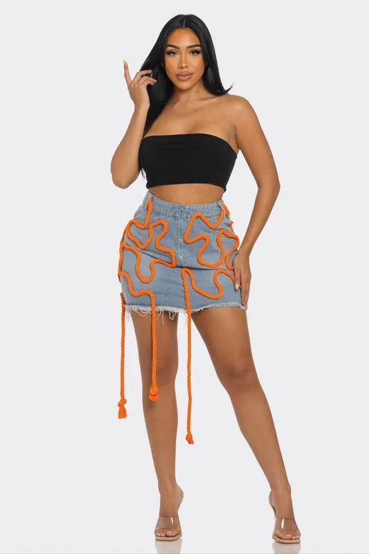 Tangerine Trace Mini Denim Skirt