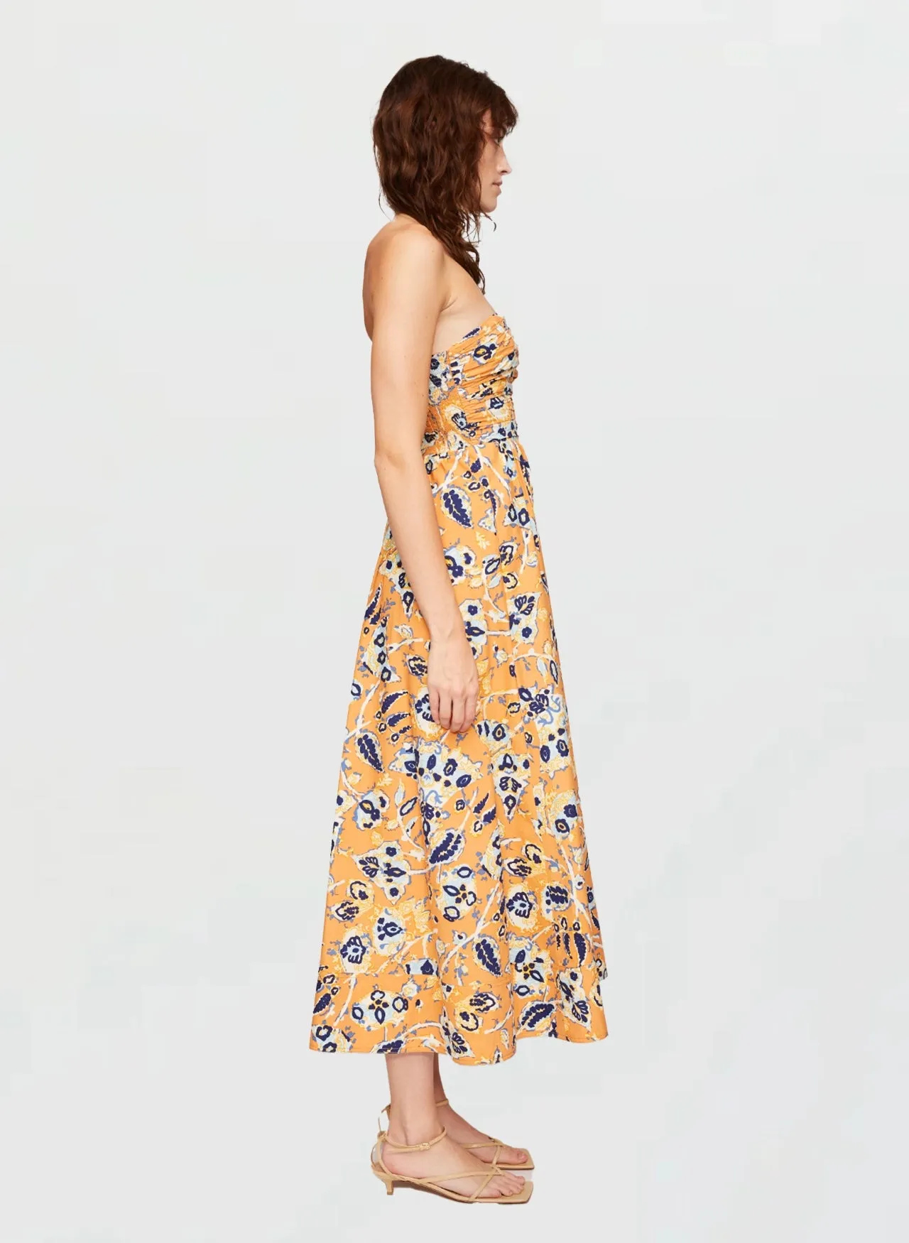 Tate Strapless Midi Dress - Golden Poppy Multi