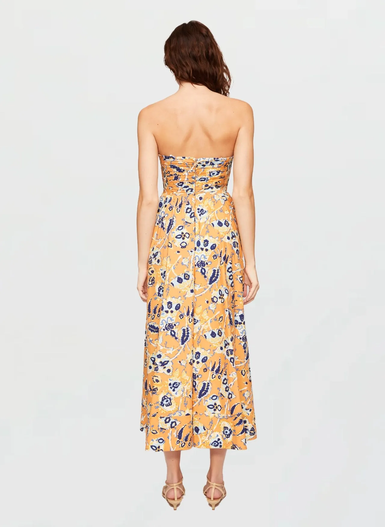 Tate Strapless Midi Dress - Golden Poppy Multi