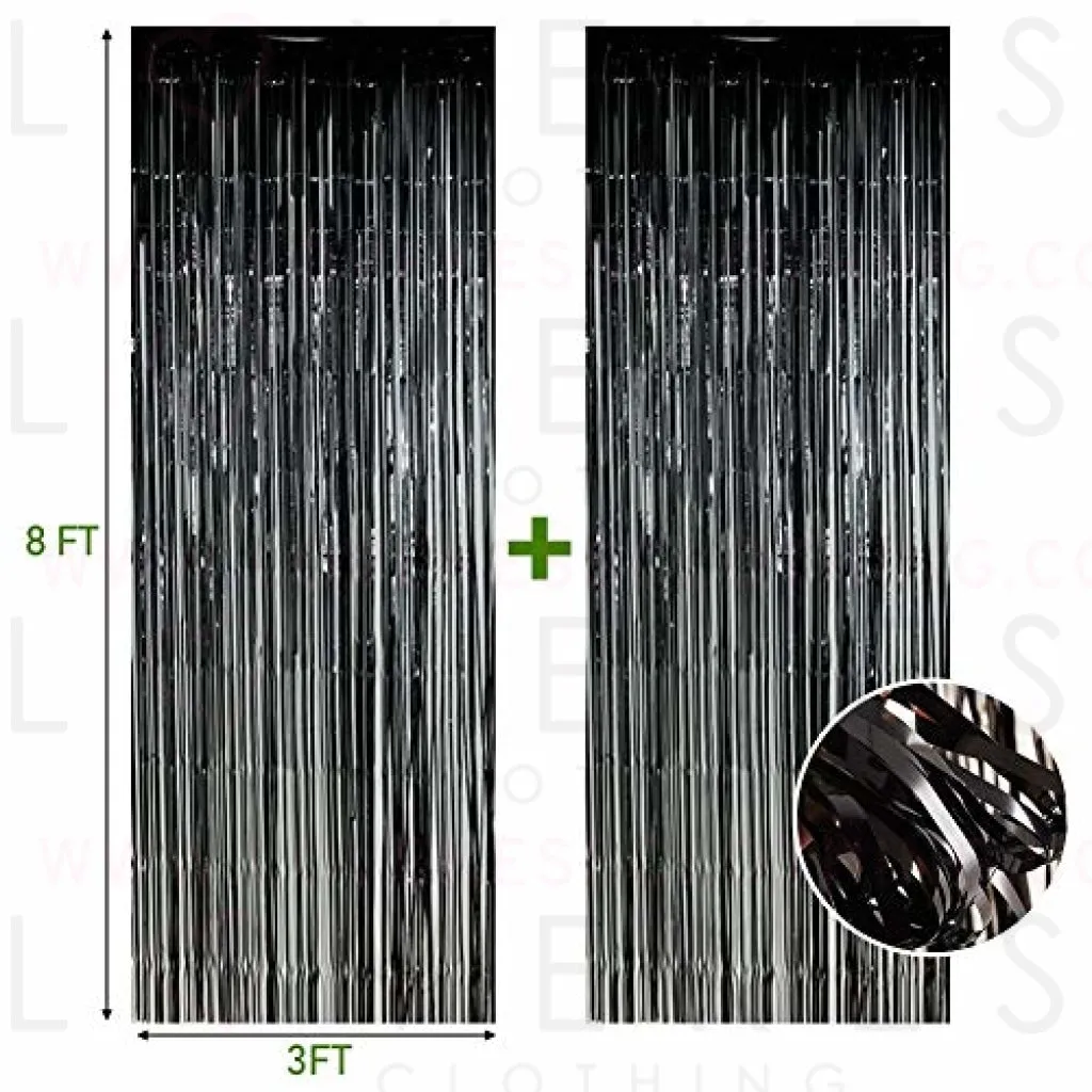 Twinkle Star 2 Pack Photo Booth Backdrop Foil Curtain Tinsel Backdrop Environmental Background for Halloween Party, Birthday, Wedding, Graduation, Christmas Decorations (Black)