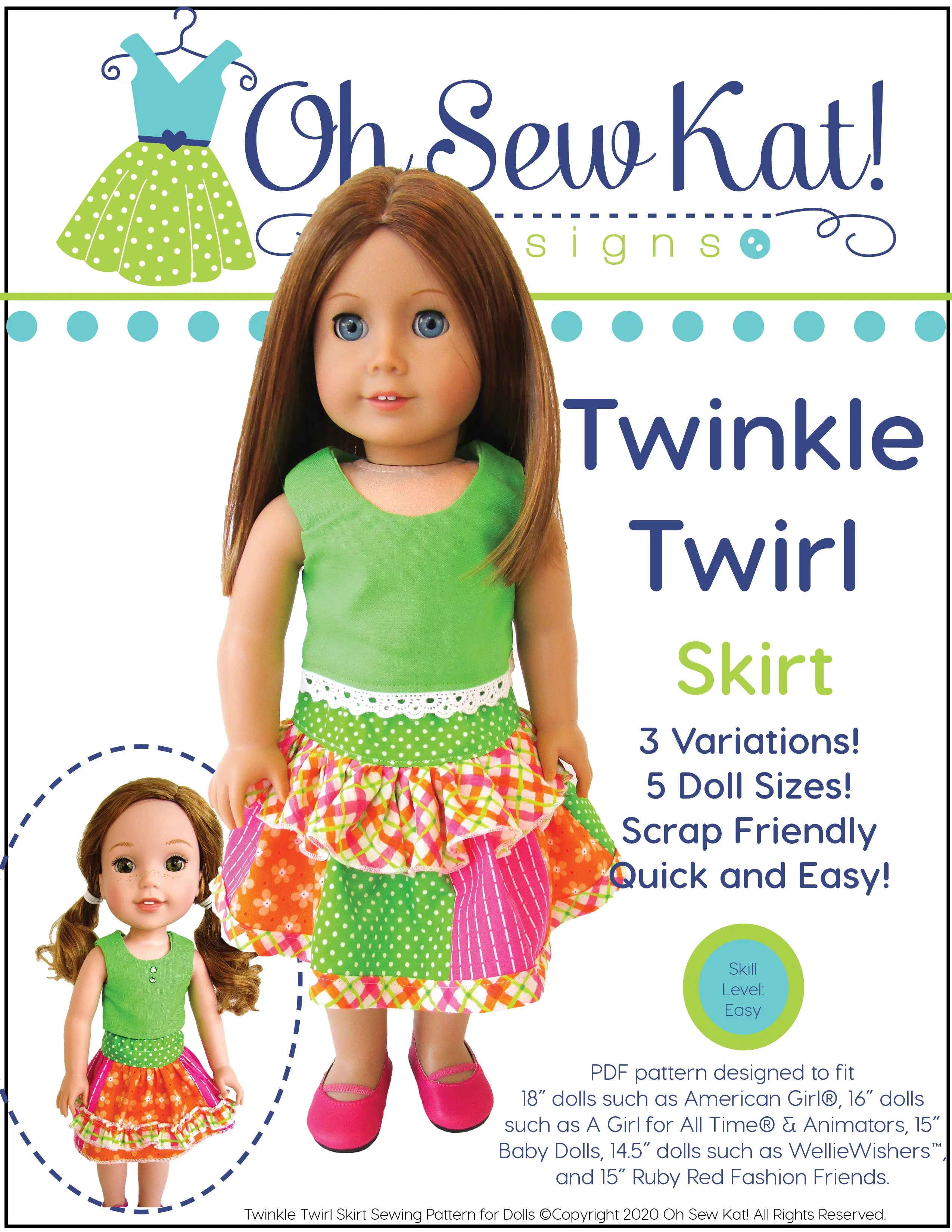 Twinkle Twirl Skirt 18 Inch Doll Sewing Pattern