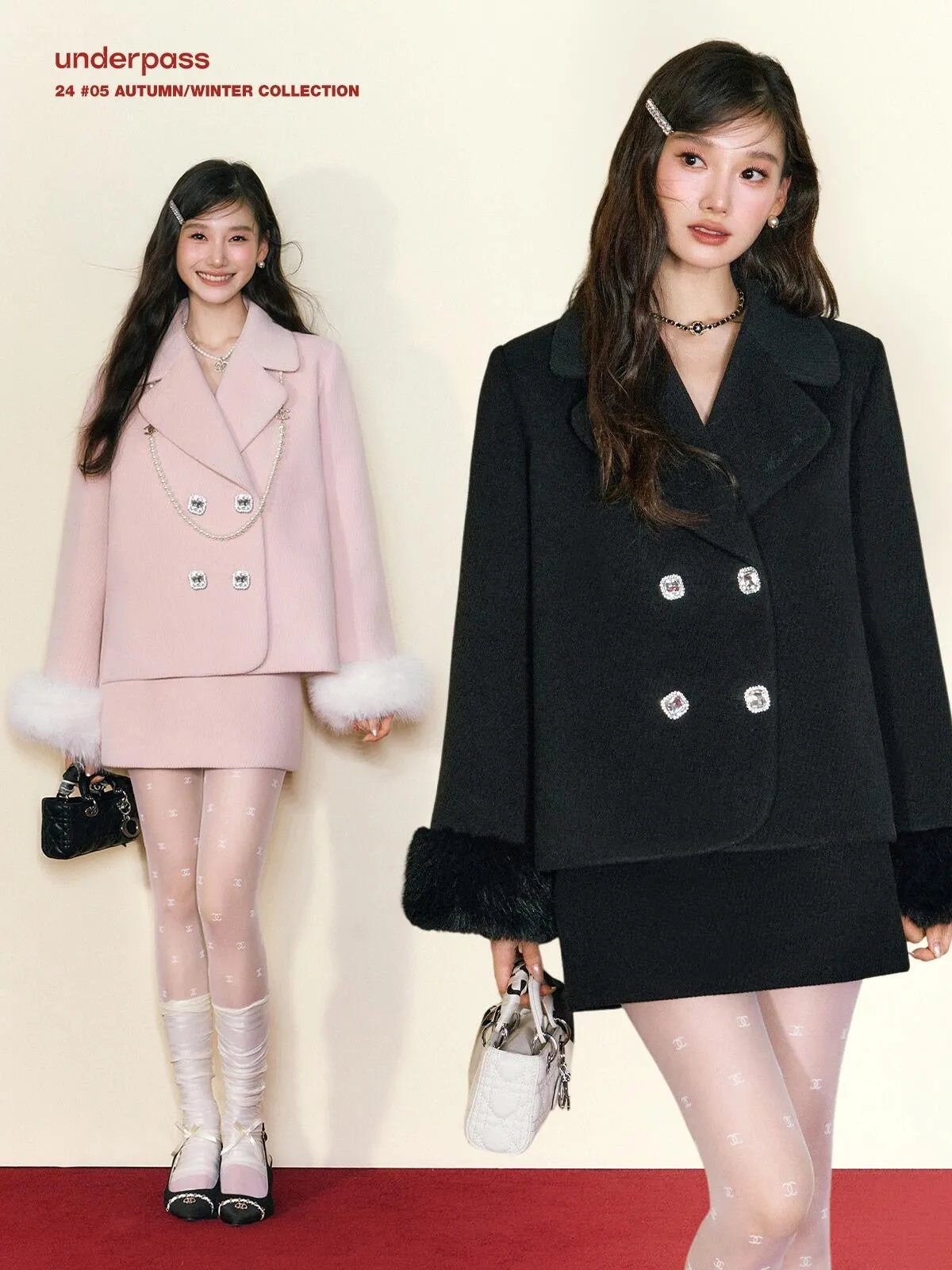 [UNDERPASS] My Darling Heiress Autumn Faux Fur Wool Blended Blazer Set Coat