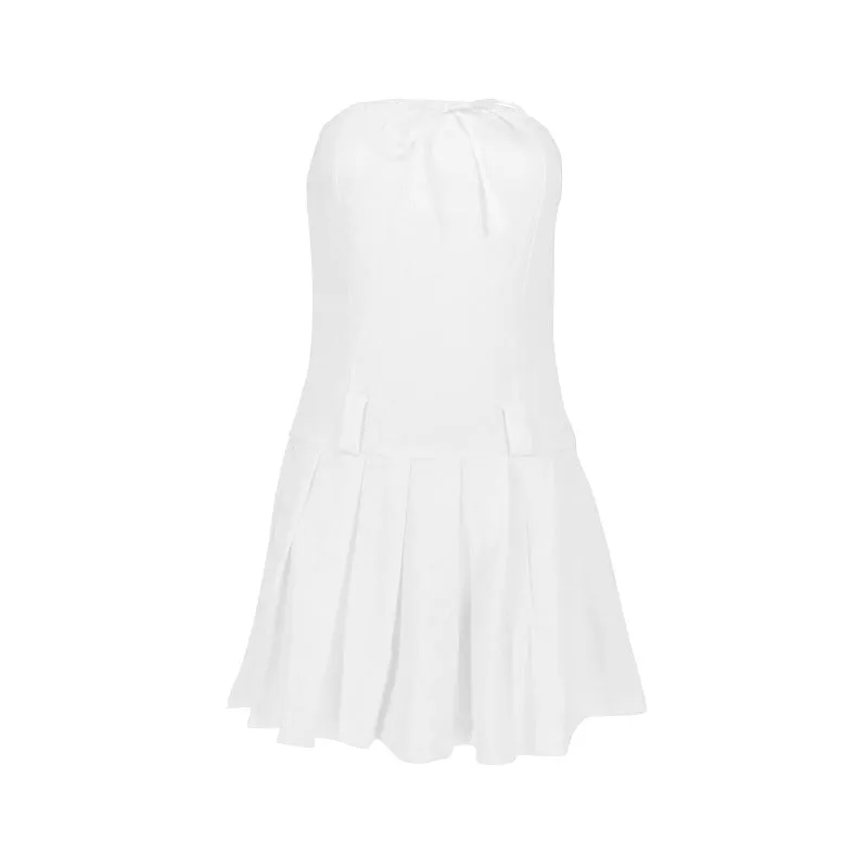 Uniwim white dress Ab492 Sweet and Spicy Sexy Sheath Pleated Skirt Woven Lace Edge Strap Chest Wrap Dress Mini Skirt New