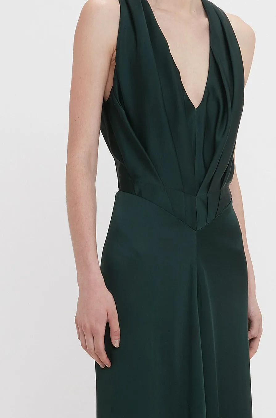 V-Neck Gathered Floor-Length In Seaweed