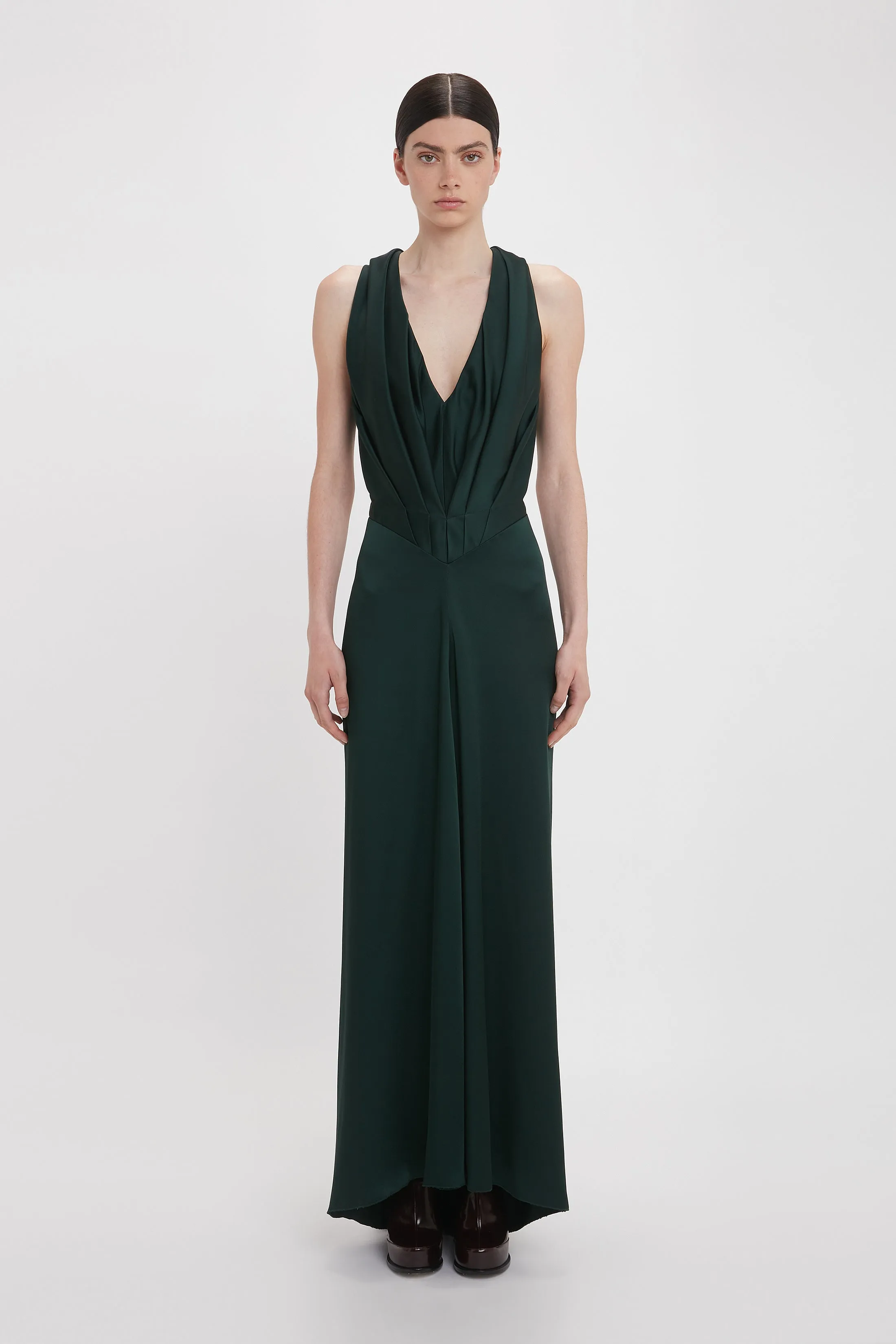 V-Neck Gathered Floor-Length In Seaweed