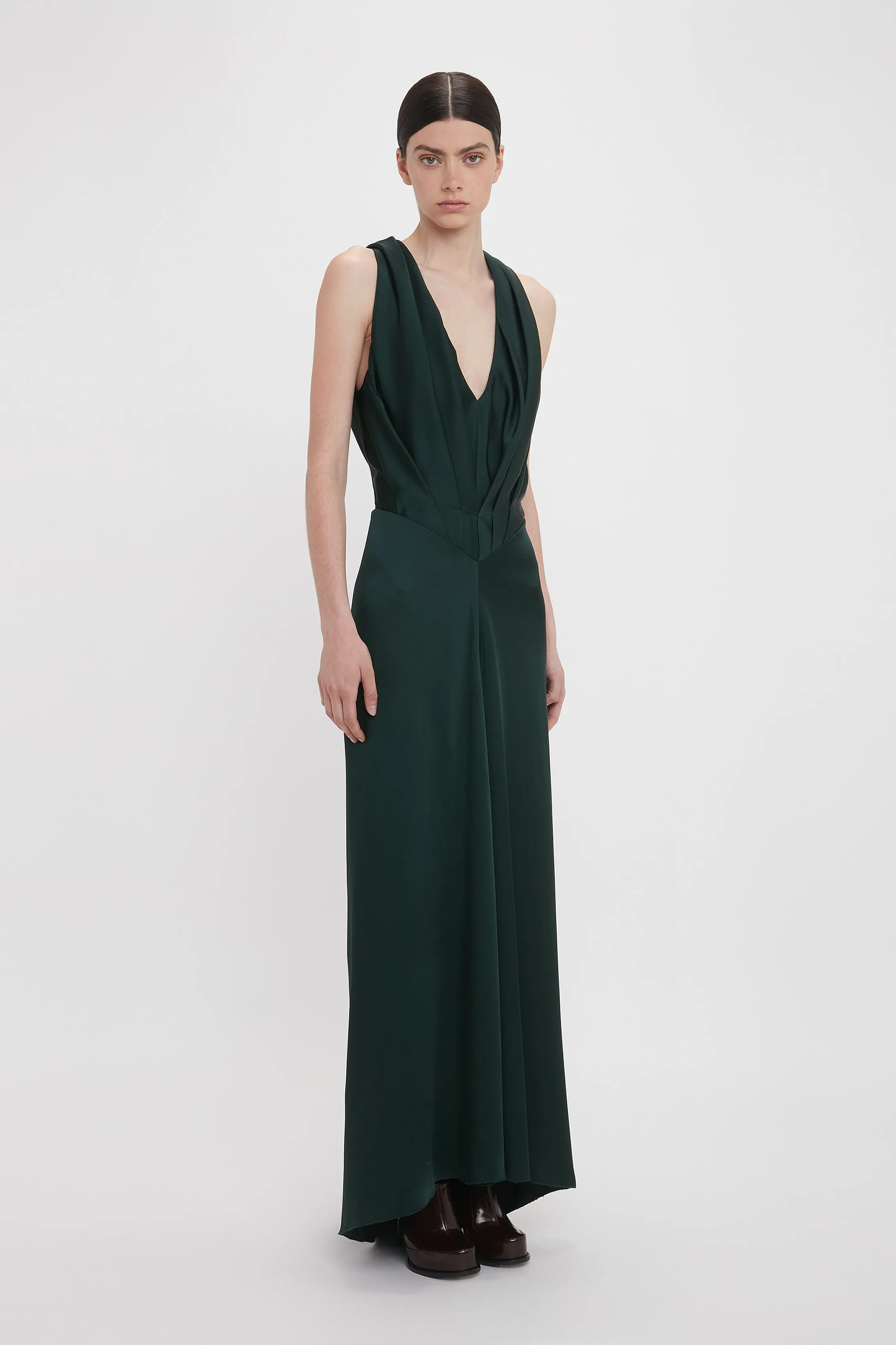 V-Neck Gathered Floor-Length In Seaweed