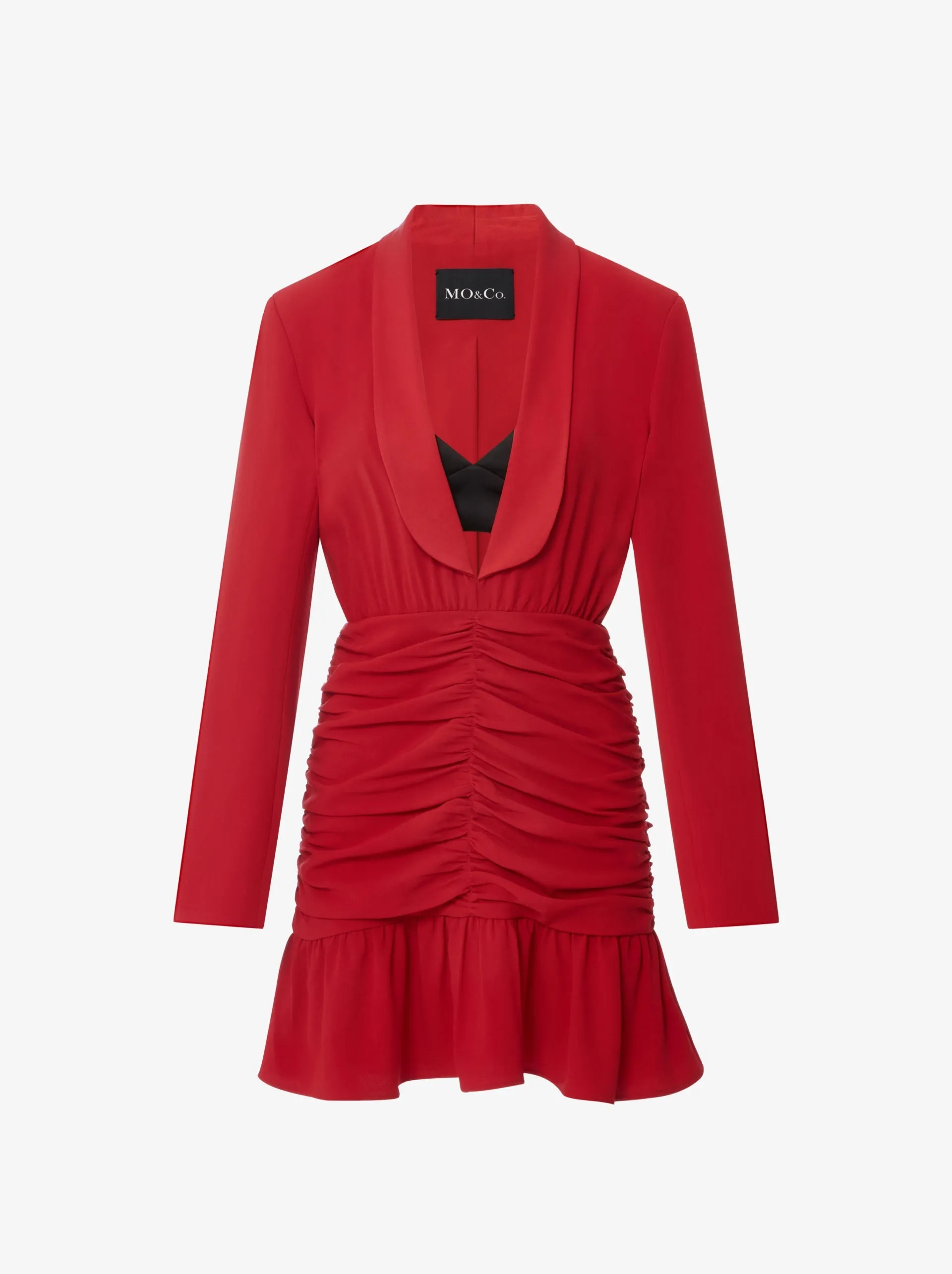 V-neck Ruched Ruffle Dress