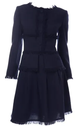 Valentino Midnight Blue Black Jacket & Skirt Suit w Original Tags