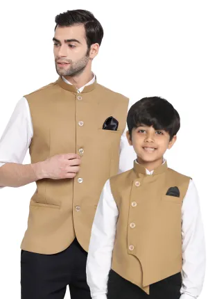 Vastramay Baap Beta Cotton Blend Chiku Jacket