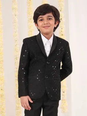 VASTRAMAY Boy's Black Schiflli Blazer