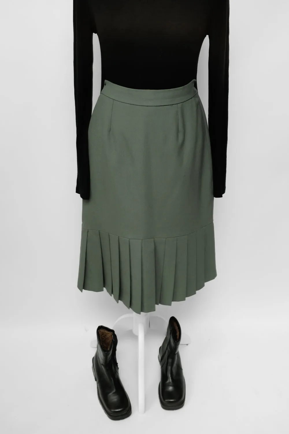 VINTAGE DARK MINT PLEATED MIDI SKIRT