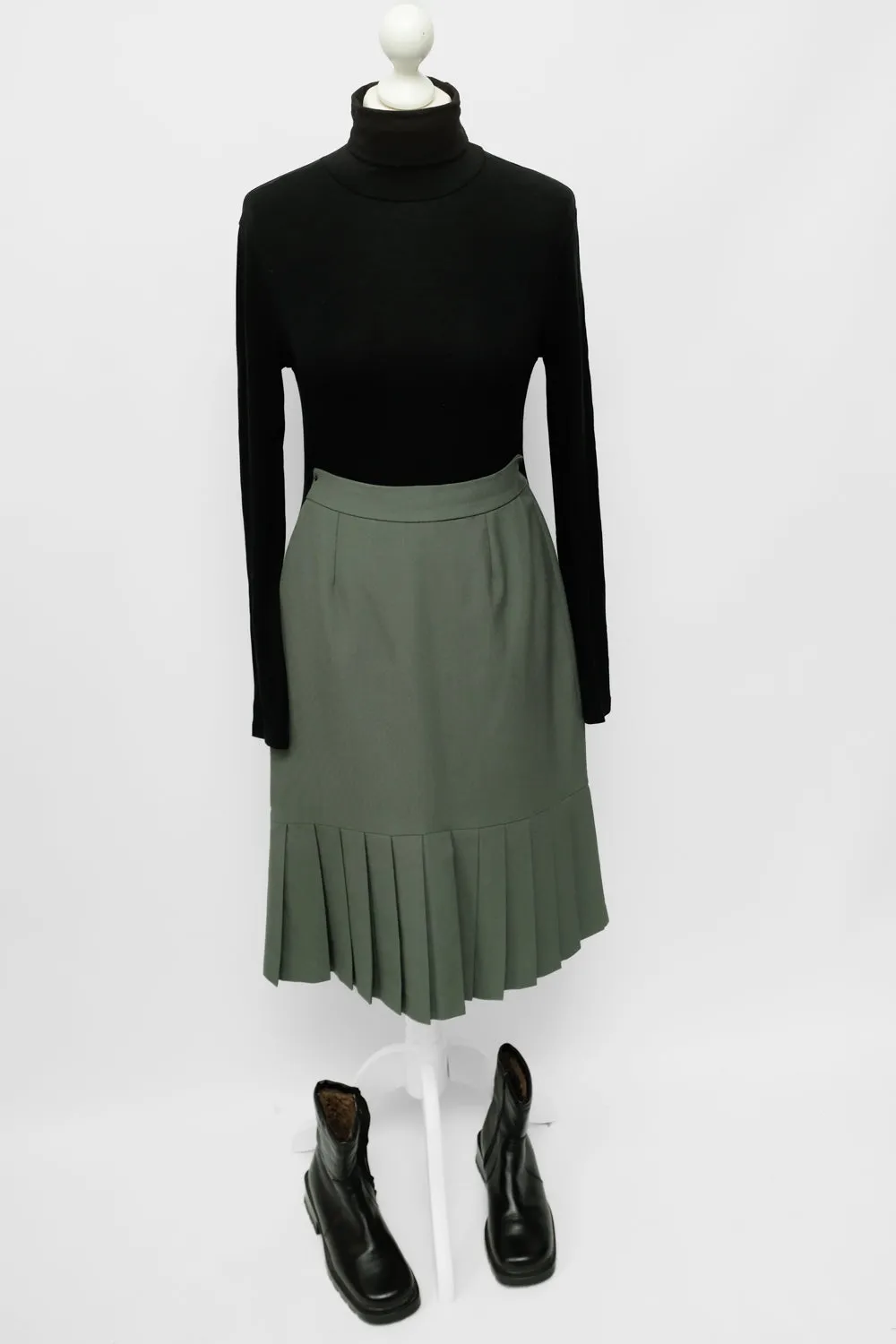 VINTAGE DARK MINT PLEATED MIDI SKIRT