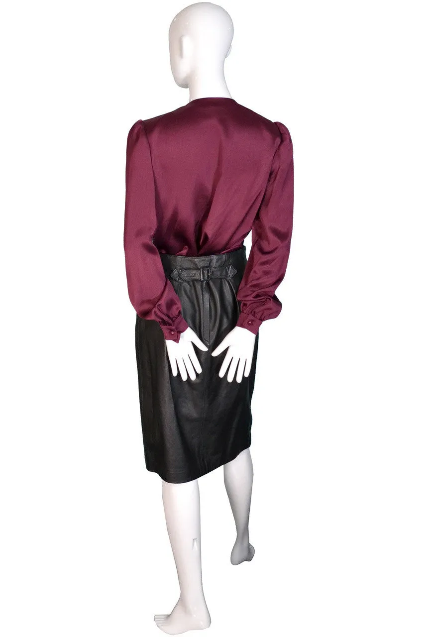 Vintage Ferragamo leather skirt suit with bomber jacket