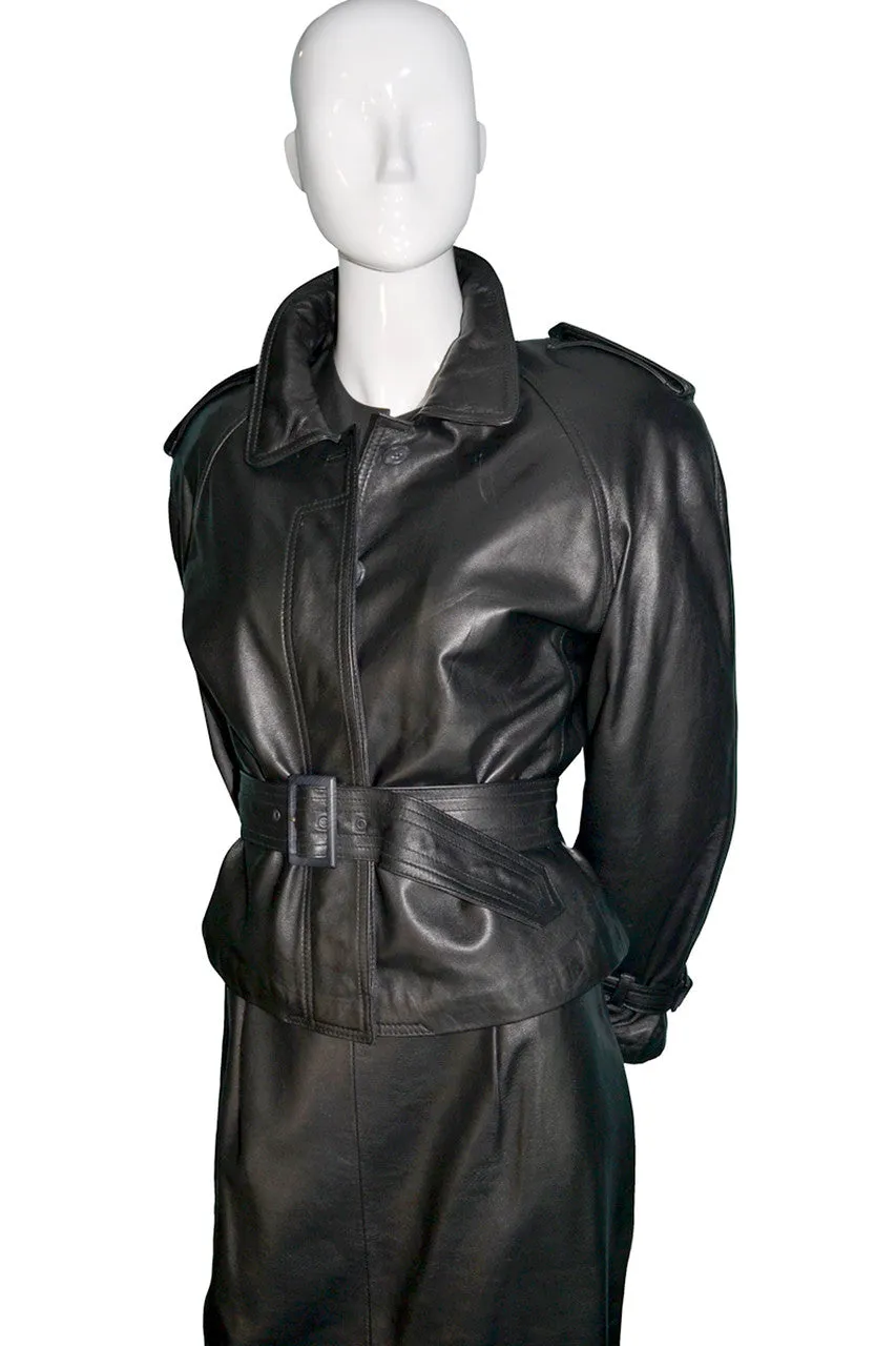 Vintage Ferragamo leather skirt suit with bomber jacket