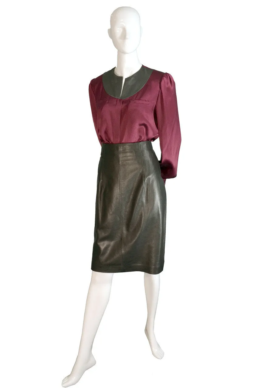 Vintage Ferragamo leather skirt suit with bomber jacket