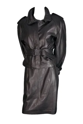 Vintage Ferragamo leather skirt suit with bomber jacket