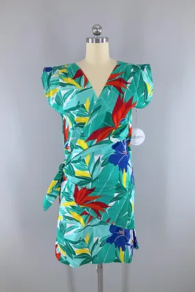 Vintage Green Tropical Print Dress