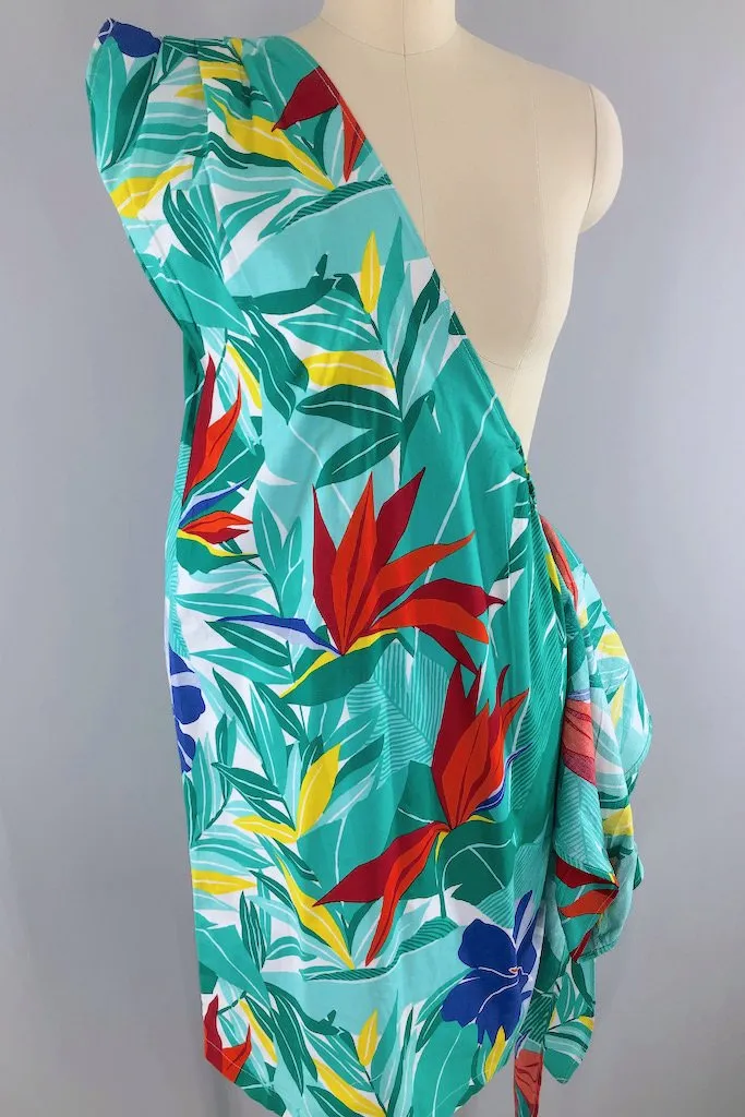 Vintage Green Tropical Print Dress