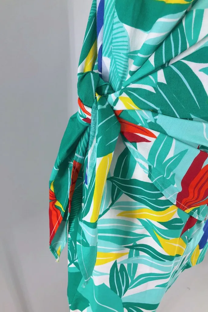 Vintage Green Tropical Print Dress