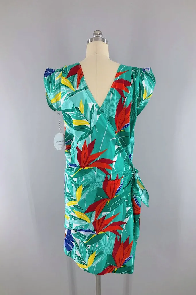 Vintage Green Tropical Print Dress