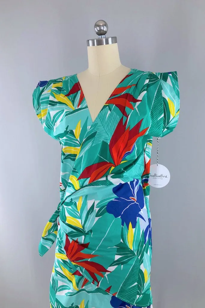 Vintage Green Tropical Print Dress