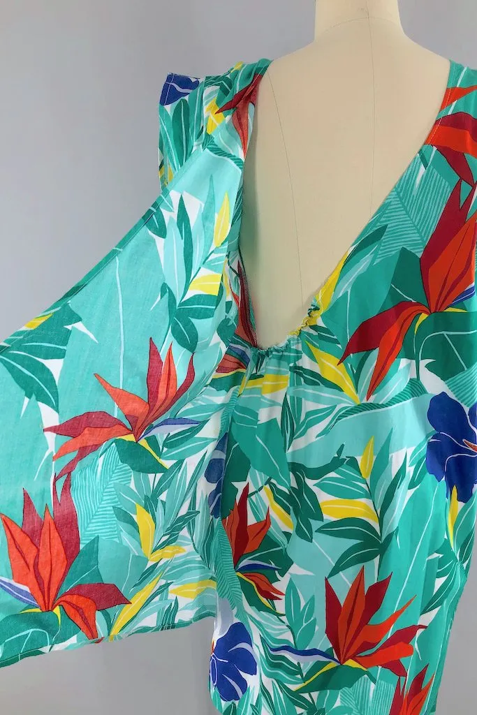 Vintage Green Tropical Print Dress