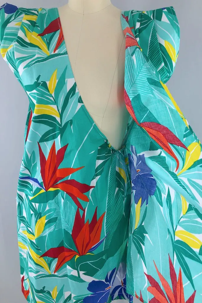 Vintage Green Tropical Print Dress