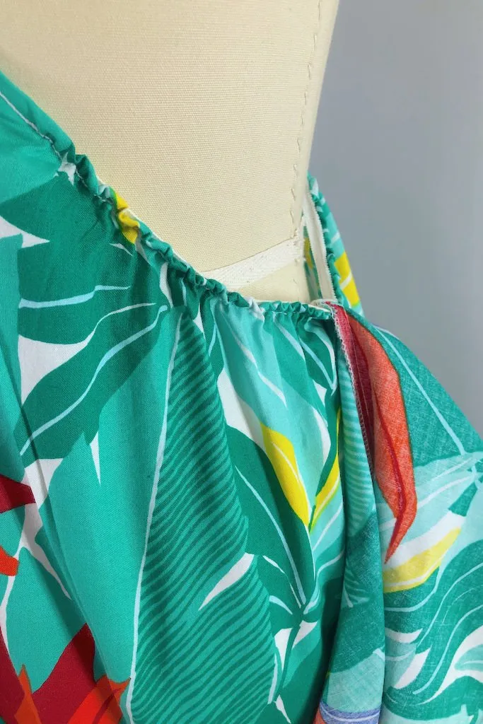 Vintage Green Tropical Print Dress