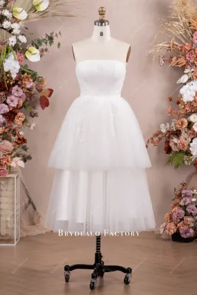 Vintage Strapless Tiered Tulle Short Wedding Dress