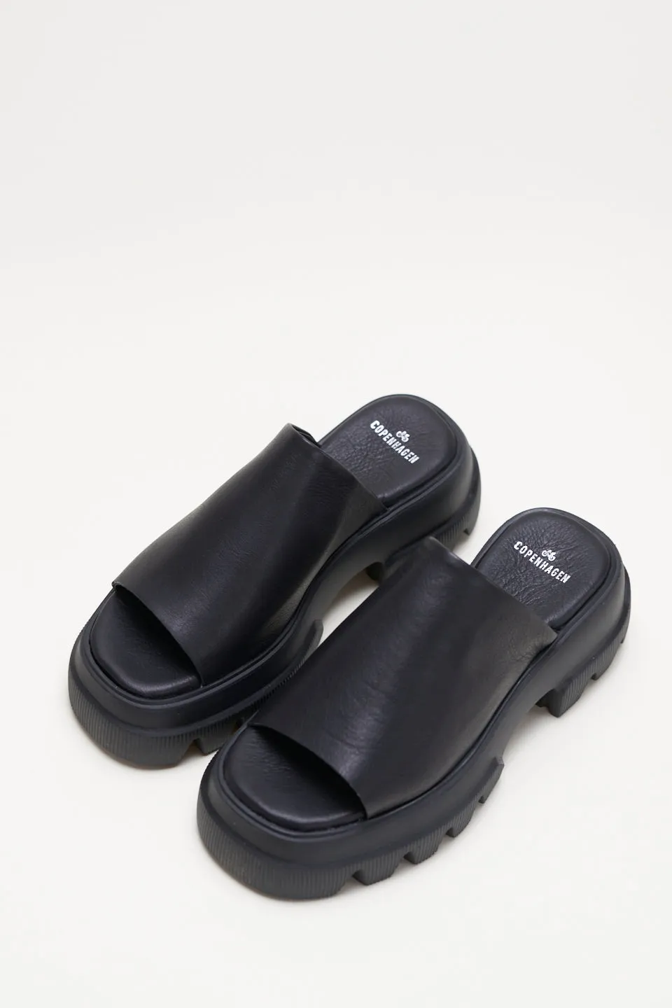 Vitello Black Chunky Slides Sandals