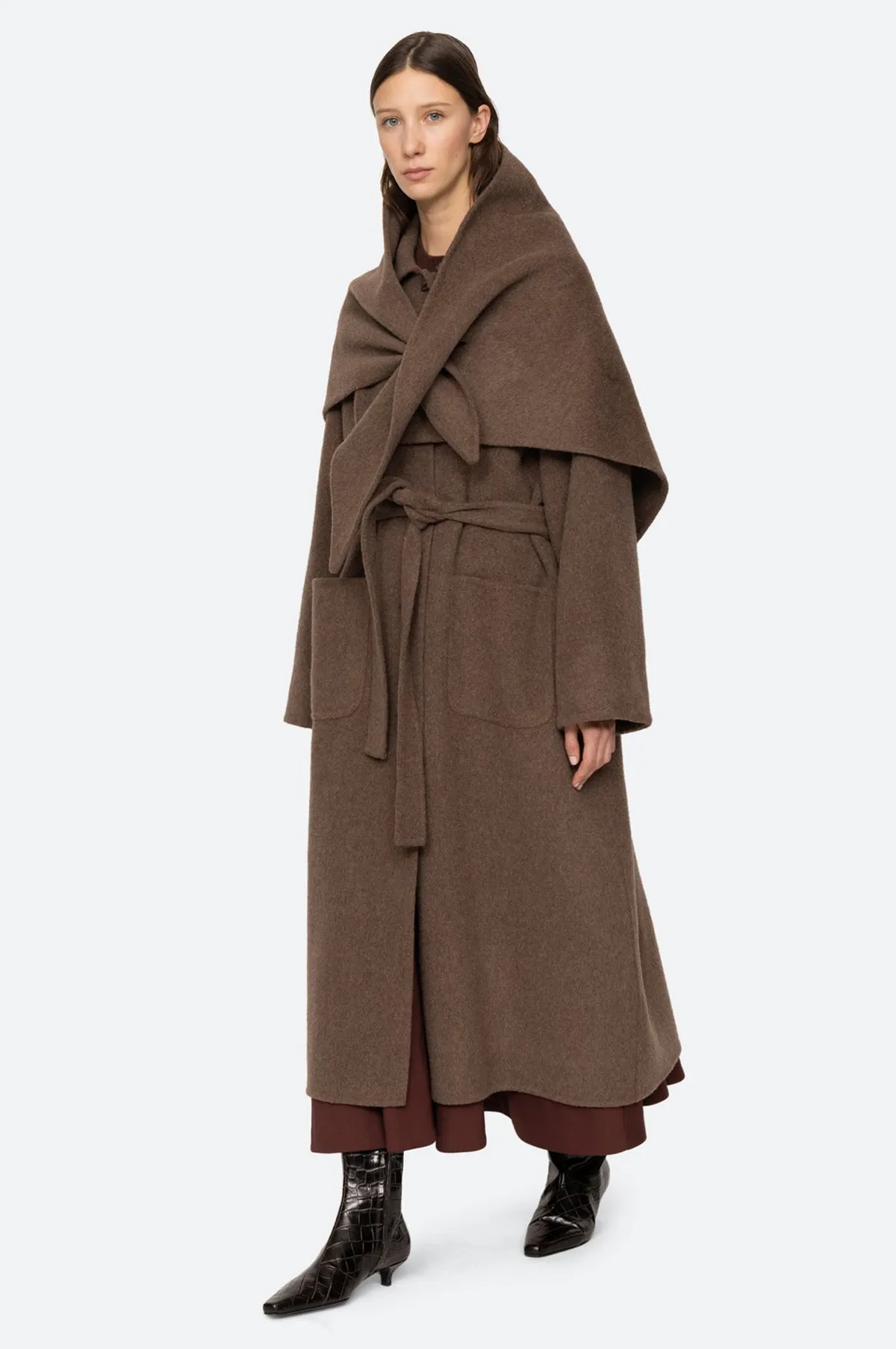 Viv Wool L/Slv Coat w/Scarf Brown