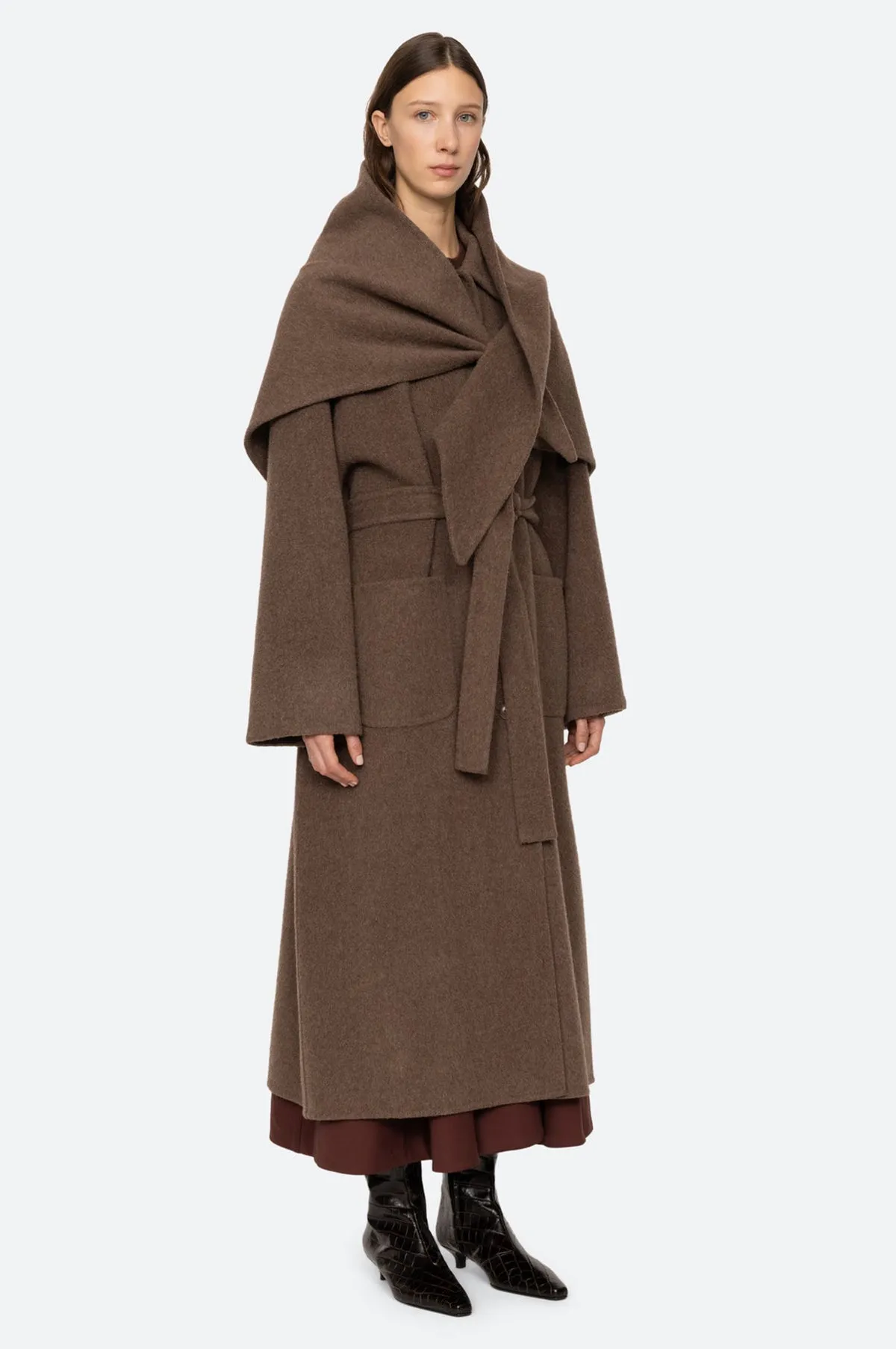 Viv Wool L/Slv Coat w/Scarf Brown